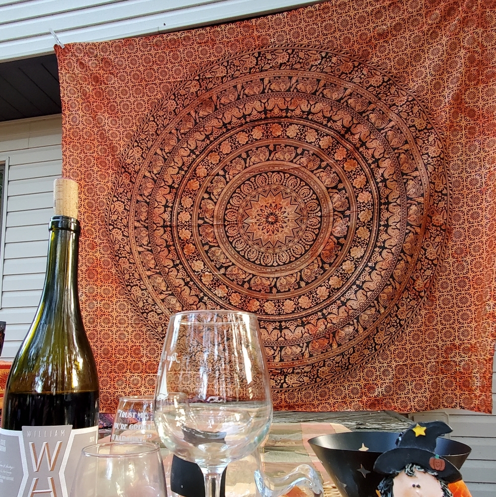 Orange Black Mandala Tapestry Fall Autumn Sunset